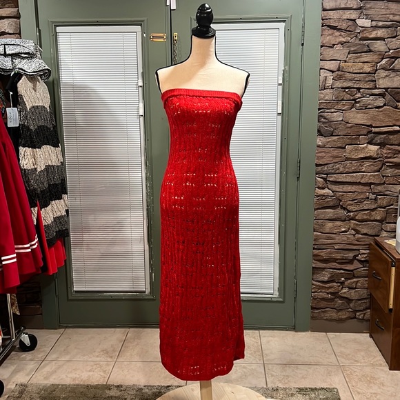 CIDER Solid Hollow Out Knitted High Waist Skirt (or strapless dress) NWT Size L - Picture 5 of 15